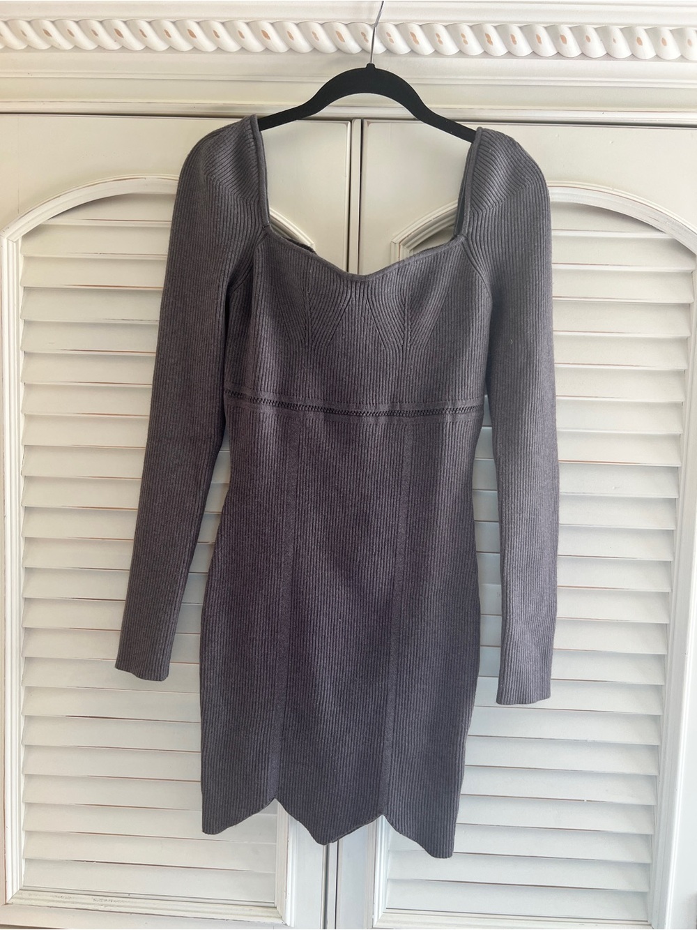 Way of the Priest Sculpted Long-Sleeve Ribbed Dress in Gray
